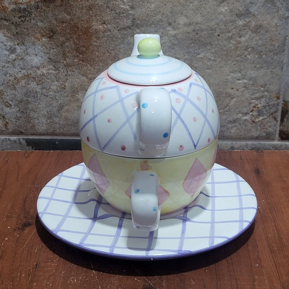 Tea  For One Stacking Set Nesting Geometric Pattern - Picture 6 of 10